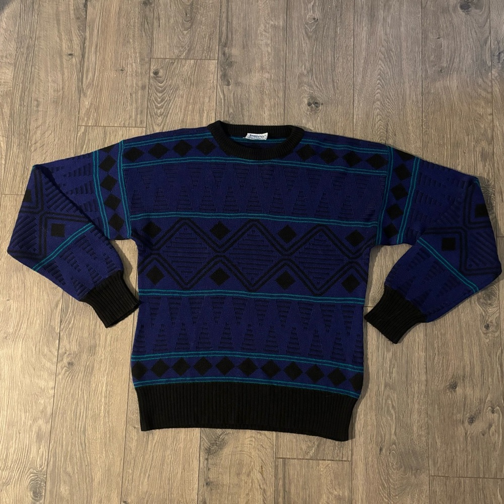 Meister Vintage 80s Purple and Blue Crewneck Sweater Size Medium